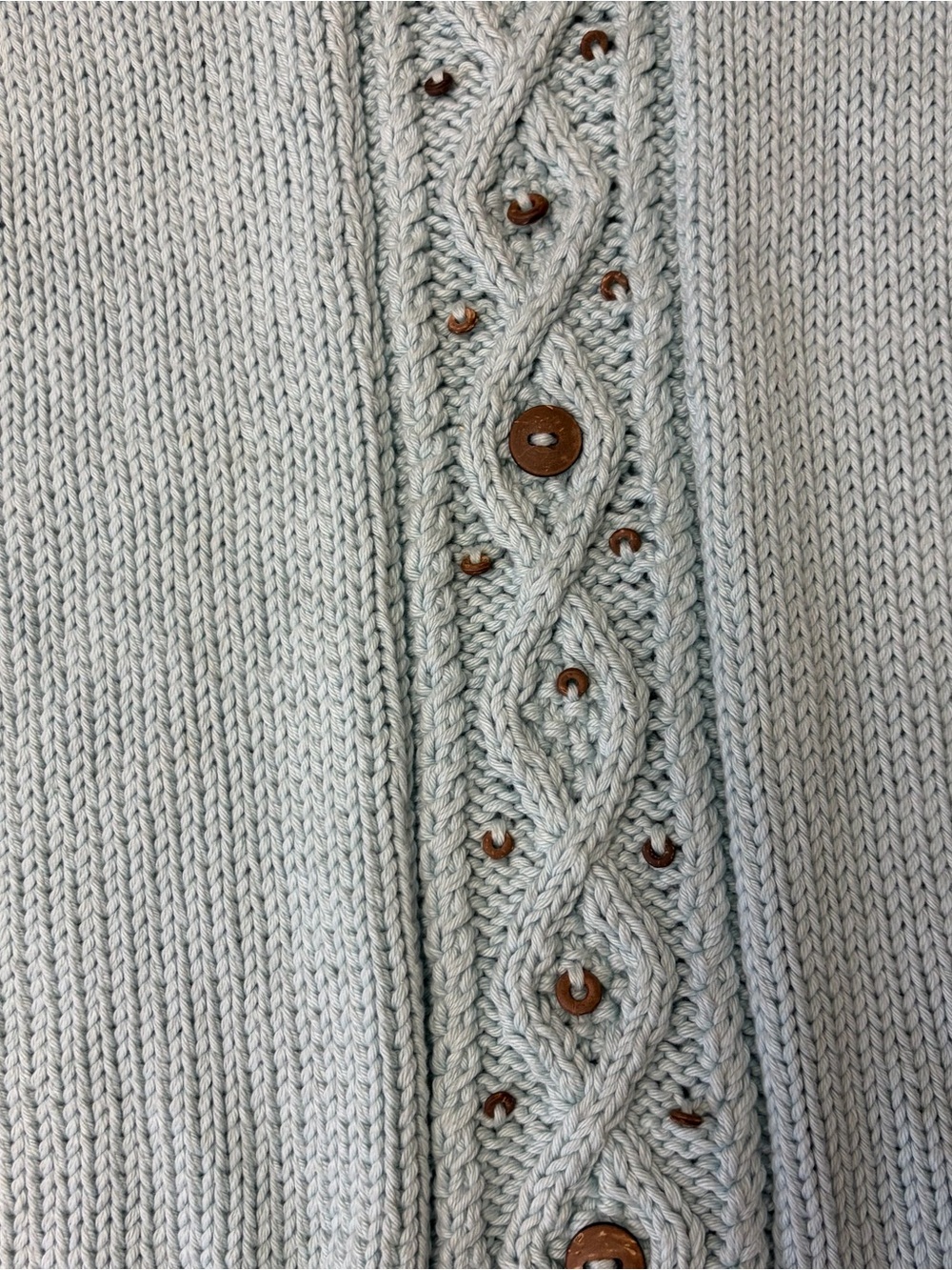 Pure Handknit Seafoam Cotton Chunky Cable Knit Sweater M/L Fisherman Core Boho - Picture 3 of 9
